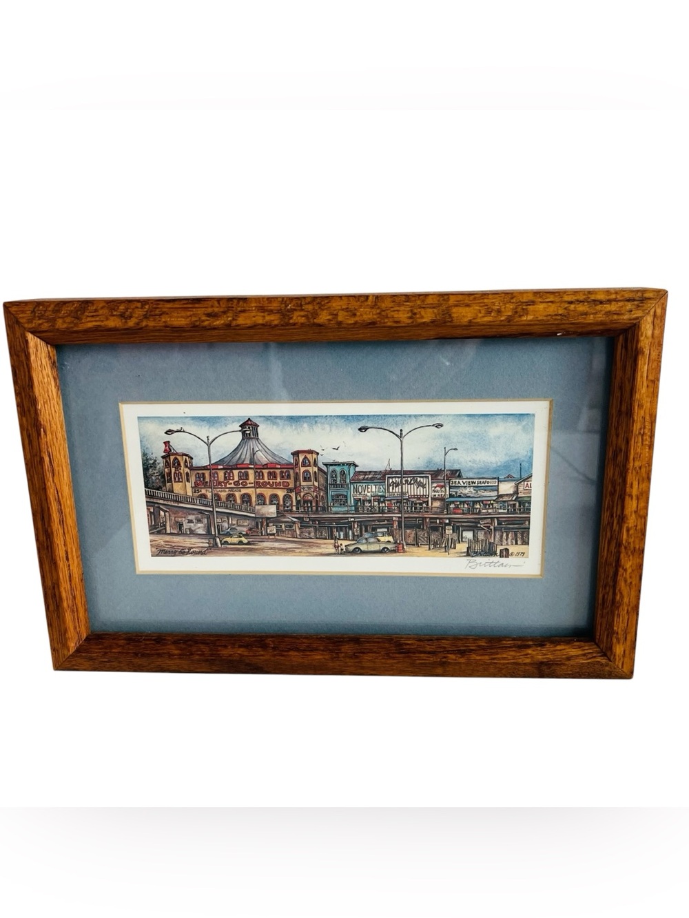 Vintage 1979 Merry Go Round Santa Monica Pier Tom Brittain Signed Wood Framed